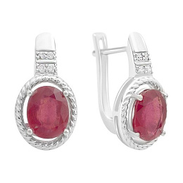 Срібні сережки з рубіном 4.846ct, фіанітами