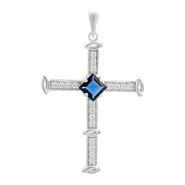 Silver cross with nano sapphire 1.095ct, cubic zirconia