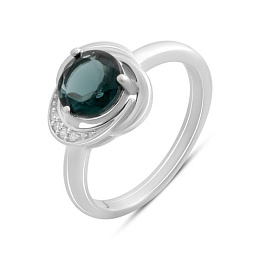 Silver ring with a London Blue topaz and cubic zirconia