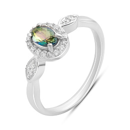 Срібне кільце з містичним топазом, фіанітами