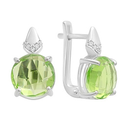 Серебряные серьги с хризолітом 6.685ct, фианитами