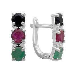 Серебряные серьги с сапфиром 4.05ct, изумрудом, рубином