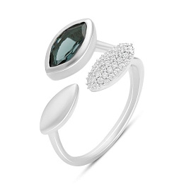 Silver ring with London Blue topaz 1.283ct, cubic zirconia