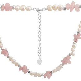 Silver necklace with baroque pearls, quartz