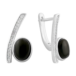 Silver earrings with onyx, fianites