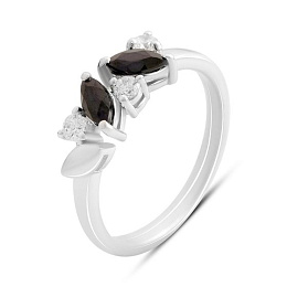 Серебряное кольцо с сапфиром, фианитами