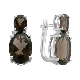 Серебряные серьги с раухтопазом (дымчатым кварцем) 12.581ct, фианитами