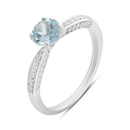 Серебряное кольцо с топазом 1.461ct, фианитами