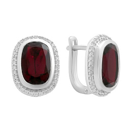 Срібні сережки з гранатом nano 7.328ct, фіанітами