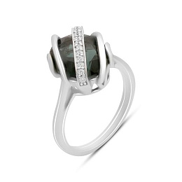Серебряное кольцо с топазом Лондон Блю 3.938ct, фианитами