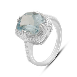 Серебряное кольцо с топазом 6.507ct, фианитами