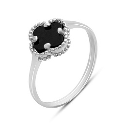 Серебряное кольцо с ониксом, фианитами