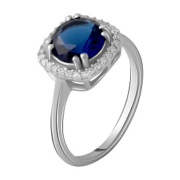 Серебряное кольцо с сапфиром nano 1.741ct, фианитами