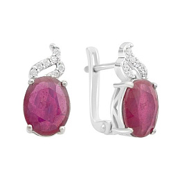 Sterling silver earrings with 7.97ct ruby, diamonds