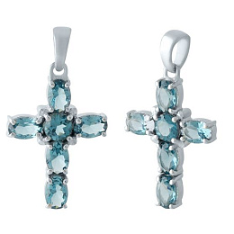 Серебряный крестик с топазом Лондон Блю 1.8ct