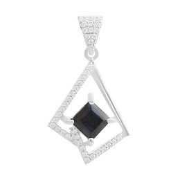 Серебряная подвеска с сапфиром 1.859ct, фианитами
