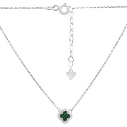 Silver necklace with malachite, phianites