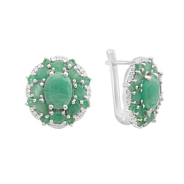 Срібні сережки зі смарагдом 7.571ct, фіанітами