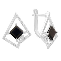 Срібні сережки з сапфіром 3.344ct, фіанітами