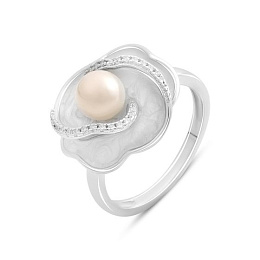 Silver ring with pearls, mother-of-pearl