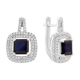 Срібні сережки з сапфіром 5.717ct, фіанітами