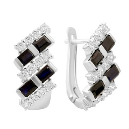 Silver earrings with 6.05ct sapphire and cubic zirconia