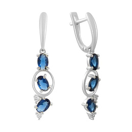 Срібні сережки з сапфіром nano 2.148ct, фіанітами