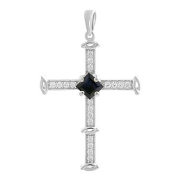 Silver cross with 1.334ct sapphire, cubic zirconia