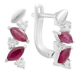 Срібні сережки з рубіном 2.15ct, фіанітами