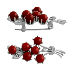 Срібна брошка з коралом