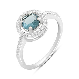 Silver ring with London Blue topaz and cubic zirconia