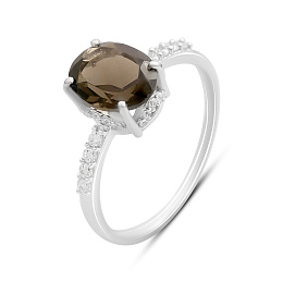 Silver ring with smoky quartz (2.12 ct) and cubic zirconia