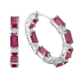 Silver earrings with ruby 6.145ct, cubic zirconia
