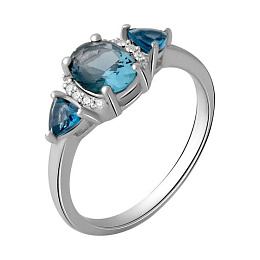 Серебряное кольцо с топазом Лондон Блю 1.38ct