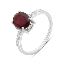 Срібна каблучка з гранатом nano, фіанітами