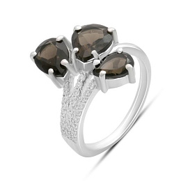 Срібна каблучка з раухтопазом (димчастим кварцом) 3.192ct, фіанітами