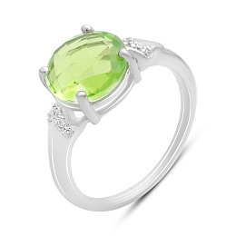 Серебряное кольцо с хризолітом 3.397ct, фианитами