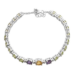 Срібний браслет з аметистом, цитрином, хризолітом, топазом