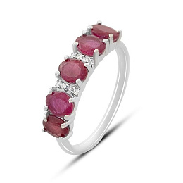 Срібна каблучка з рубіном та фіанітами