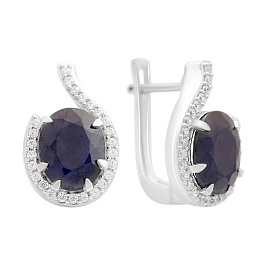 Срібні сережки з сапфіром 7.667ct, фіанітами