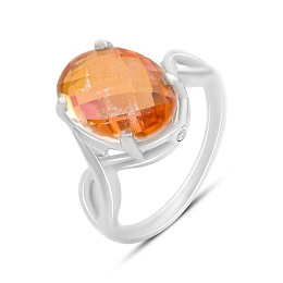 Срібна каблучка із золотим кварцом 4.448ct, фіанітами