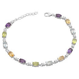 Серебряный браслет с аметистом 6.392ct, цитрином, хризолітом, топазом, фианитами