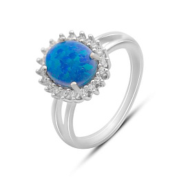 Silver ring with opal, fianites