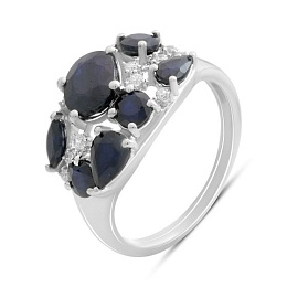 Серебряное кольцо с сапфиром 3.823ct, фианитами