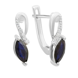 Срібні сережки з сапфіром 1.262ct, фіанітами