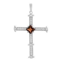 Серебряный крестик с гранатом 1.37ct, фианитами