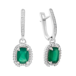 Срібні сережки з агатом 3.132ct, фіанітами