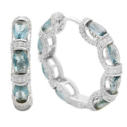 Серебряные серьги с топазом Лондон Блю 8.12ct, фианитами