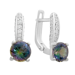 Silver earrings with 1.567 ct mystic topaz and cubic zirconia