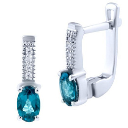 Срібні сережки з топазом «Лондон Блю» 0,688 карата, фіанітами